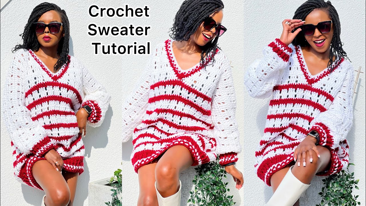Crochet A V- Neckline Sweater In One Piece