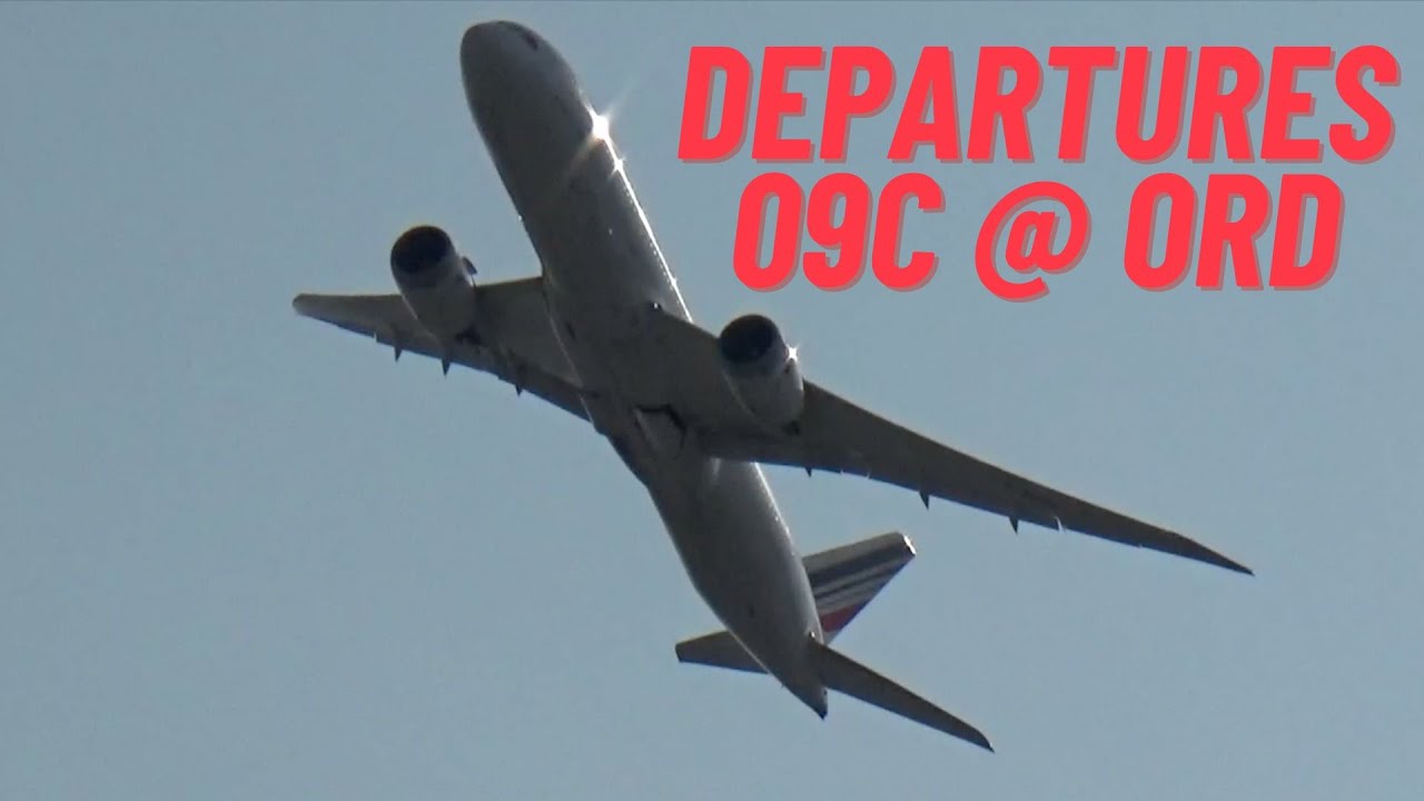 KORD 09C Departures Over a Residential Neighborhood -- Chicago O'Hare Planespotting! 787, 777, 747