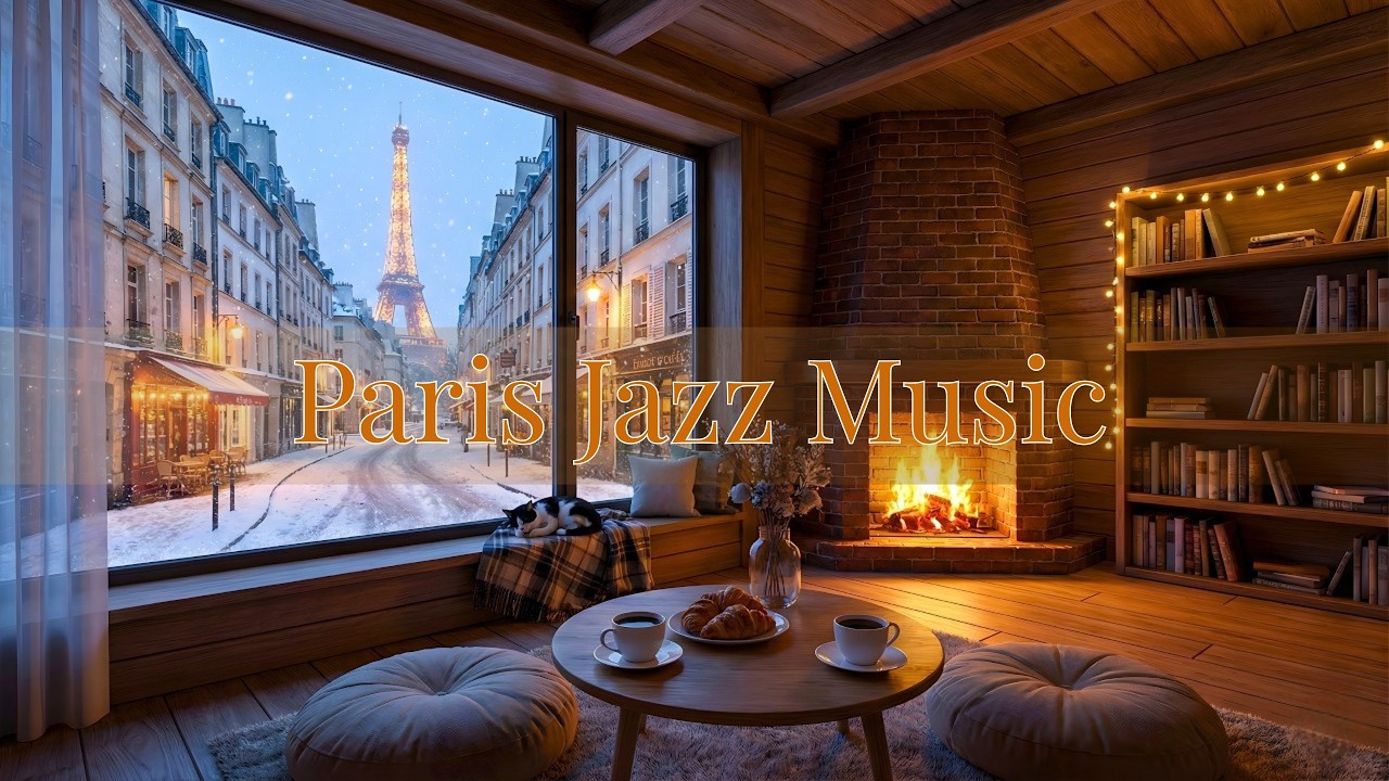 Paris Coffee Jazz ☕ Warm Coffee Ambience & Winter Jazz Piano for Work, Relax 🔥 Cozy Cabin Fireplace