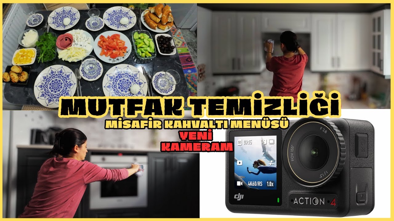 DETAYLI MUTFAK TEMİZLİĞİ🫧YENİ DJI OSMO ACTİON 4 AKSİYON KAMERAM📷MİSAFİRLİ KAHVALTI MENÜM🍅🥒(4K VİDEO)