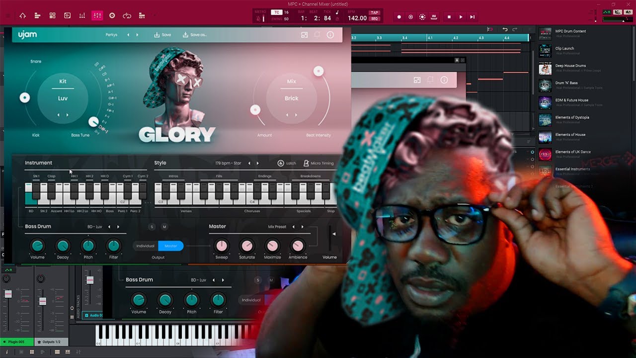 Doswell Beats using Ujam Glory for drums MPC Software Beat Fire