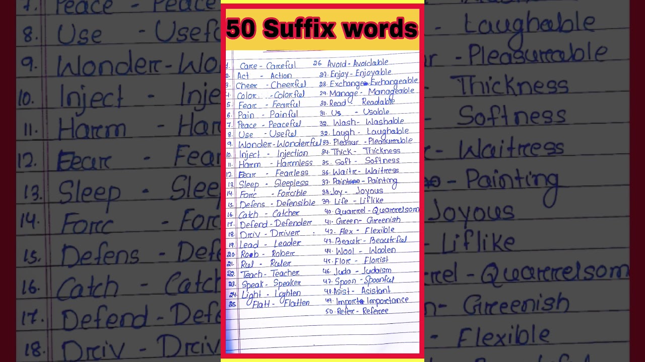 Suffix words in english l 50 Suffix words l Suffix and Prefix words l Prefix words l Suffix words
