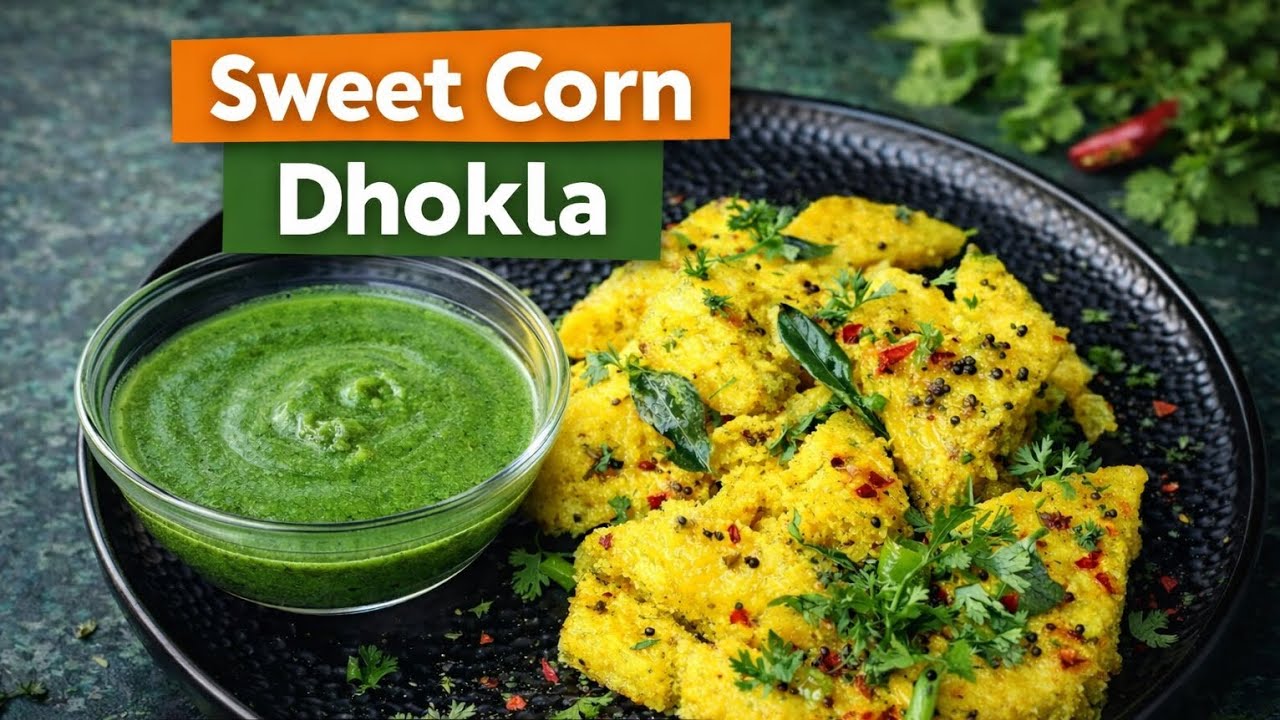 🌽INSTANT Sweet Corn Dhokla with Green Chutney🌿 स्वीट कॉर्न ढोकला हरी चटनी के साथ