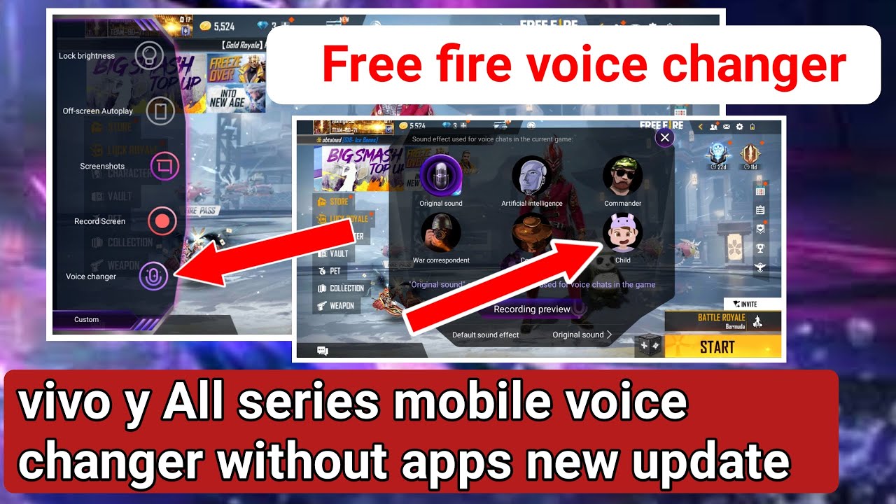How to change free fire voice in vivo y11y17y12 y20 y20G y15y30mobile altra game mode voice changer