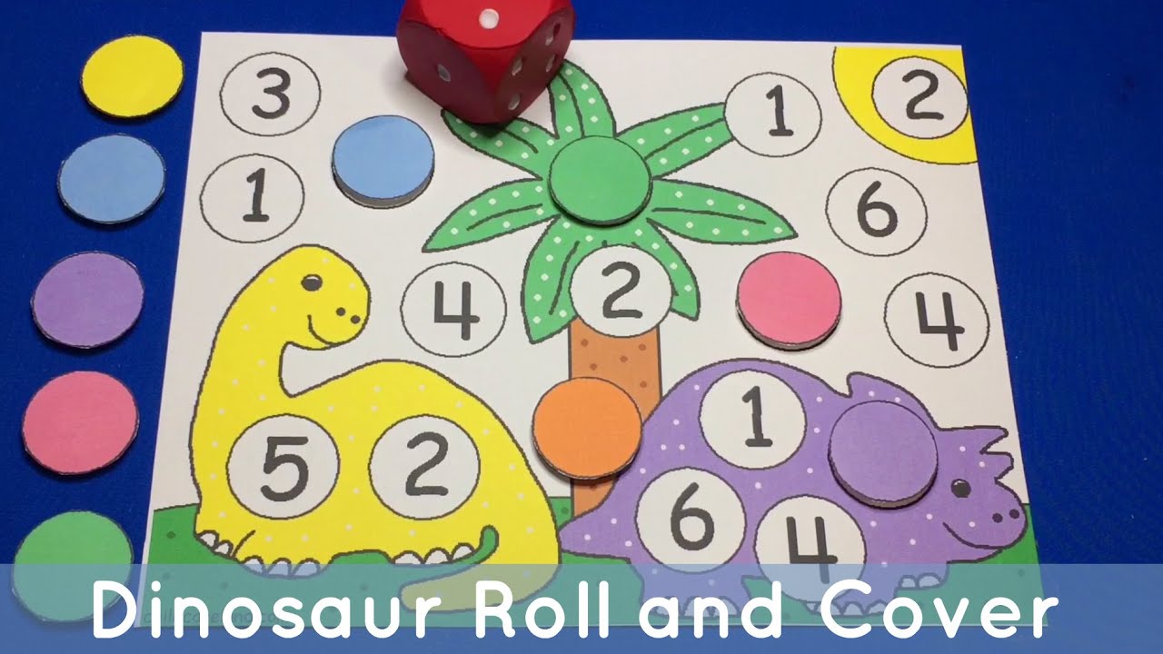 Dinosaur Roll and Cover Preschool and Kindergarten Math Center