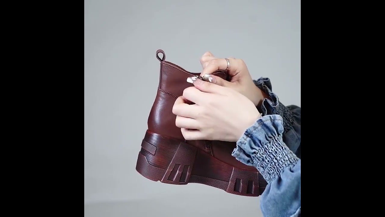 Fashion Retro Women's Platform Boots, Leather Wedge Casual Shoes- GCSO24