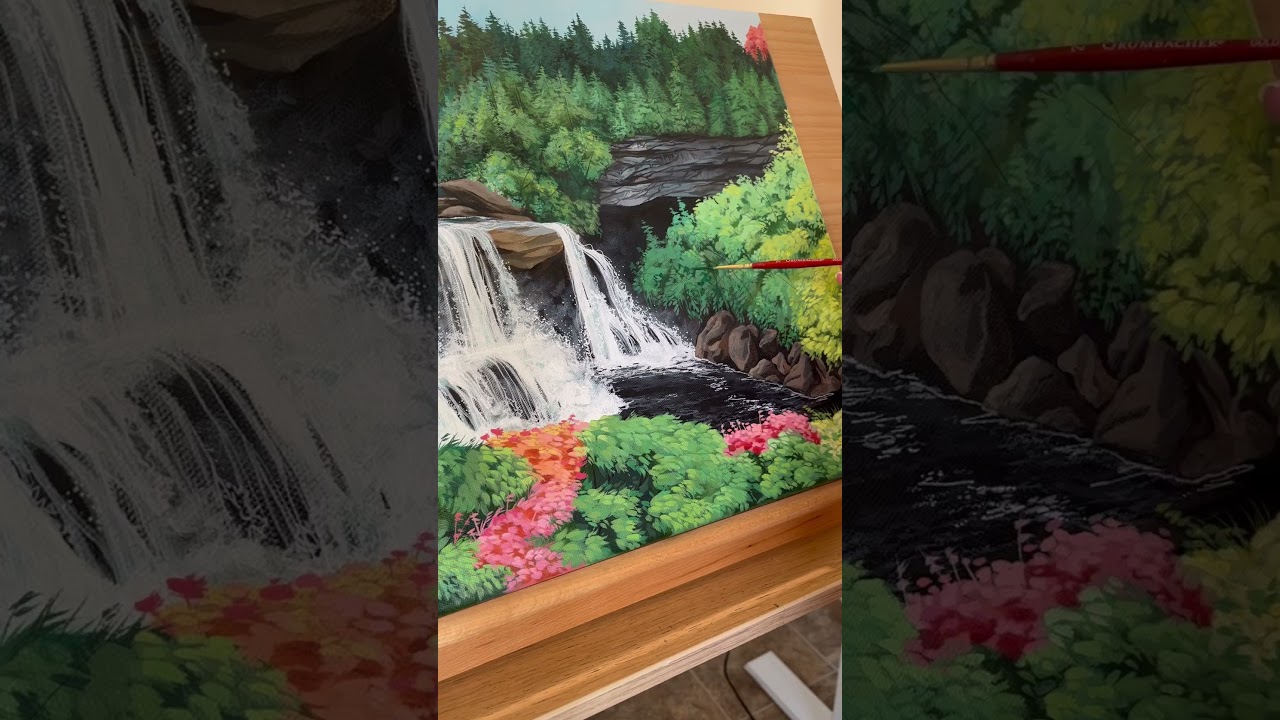 Acrylic painting of a waterfall. 💙 #shorts #painting #acrylicpainting #fineart #acrylic #art