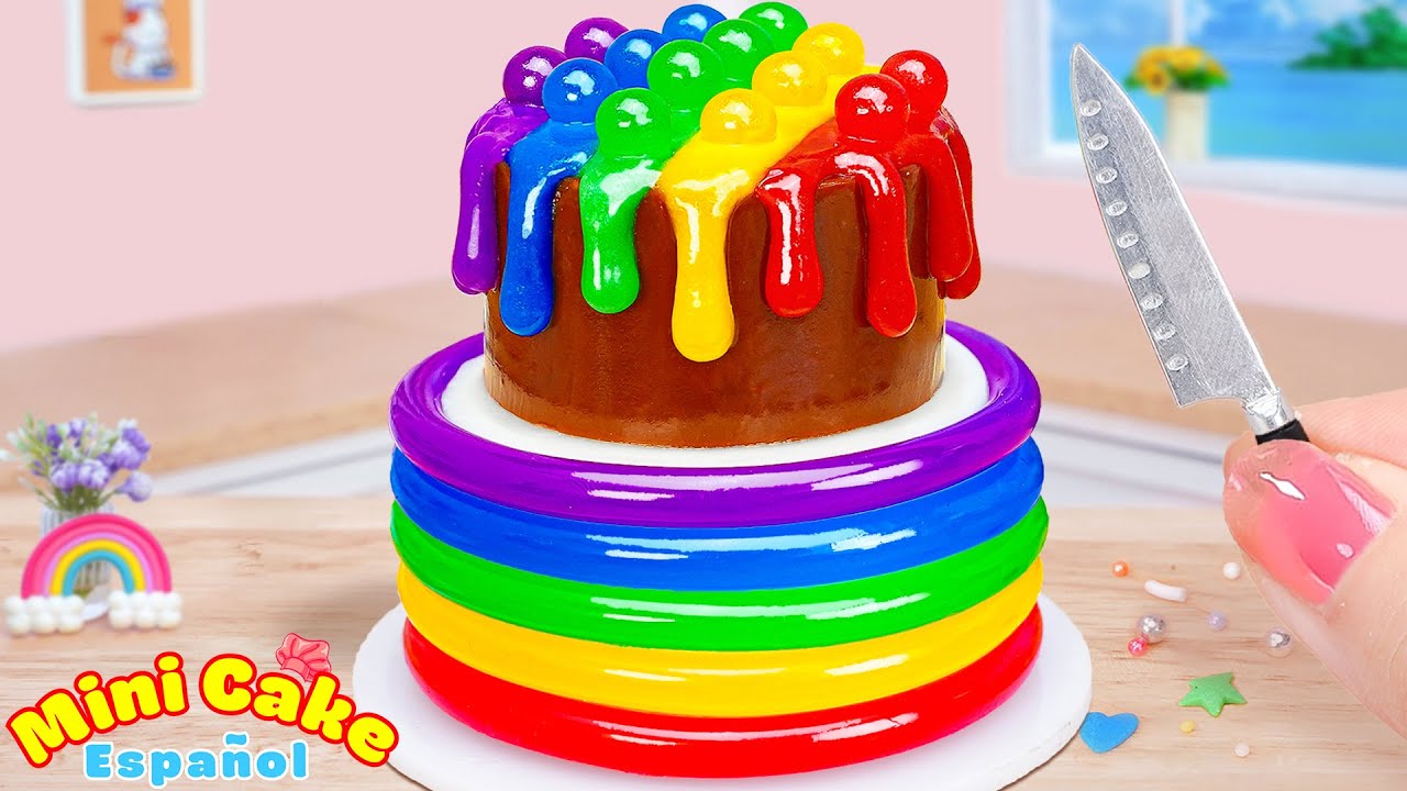 🌈Receta de pastel arco&iacute;ris🌈 Ideas para decorar pasteles arco&iacute;ris en miniatura con gelatina💕Mini Cake