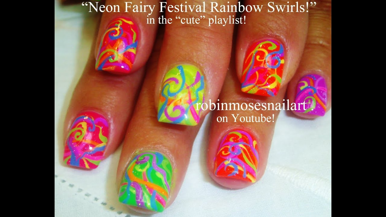 Nail Art Tutoral | DIY summer neon nails | Easy Rainbow Ribbons!
