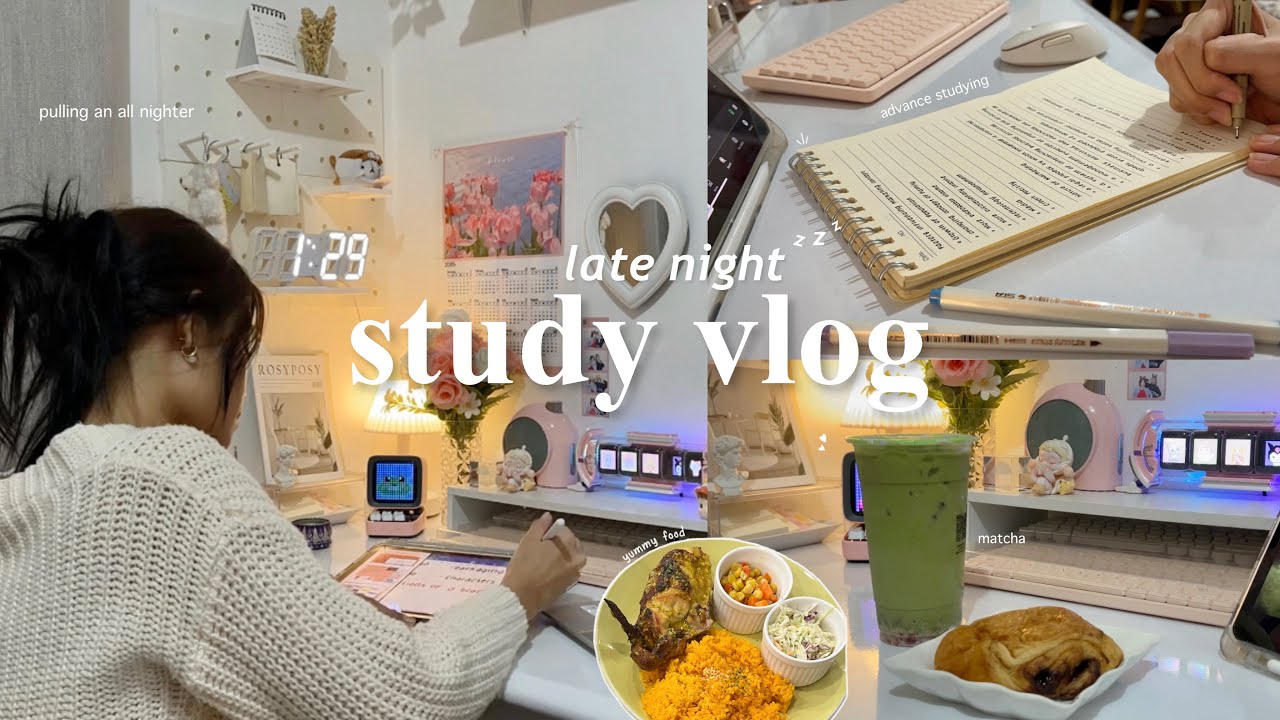 late night study vlog 🥐☕️ preparing for new school year, pulling an all nighter, cozy & productive