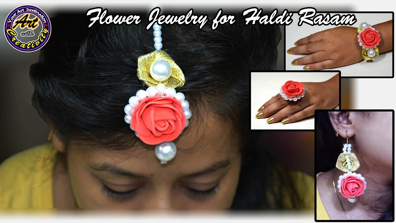 Flower Jewelry for haldi rasam | Set of 5 | Jewllery | Art with Creativity 213