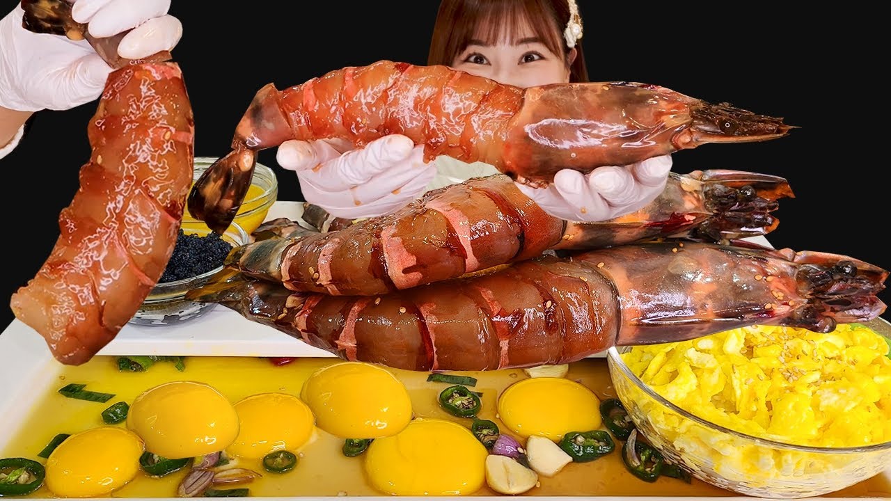 SOY SAUCE MARINATED GIANT TIGER SHRIMP 🦐 초대왕 킹블랙타이거새우장 먹방 EATING SOUNDS MUKBANG モッパン 이팅사운드