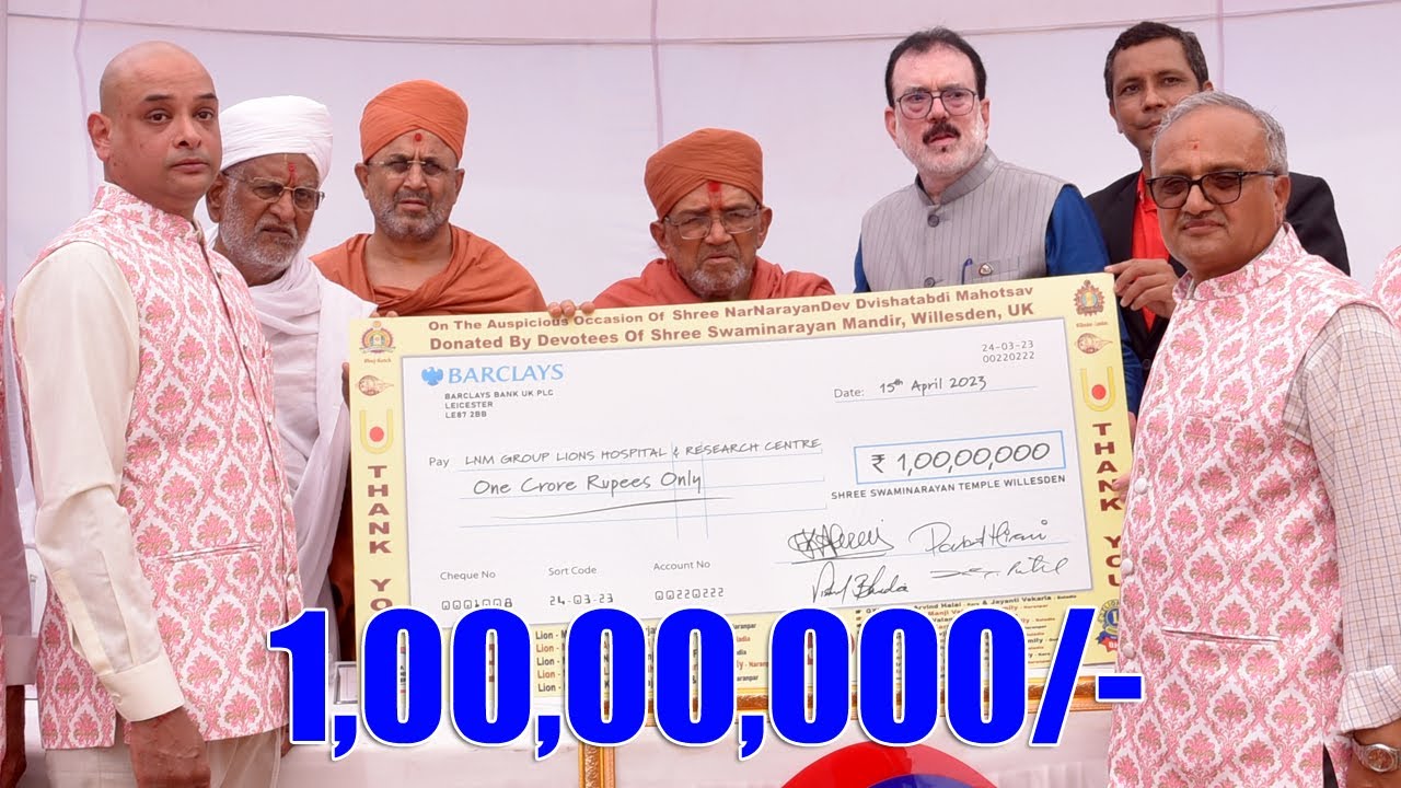 1 Crore Donation for First Floor by Haribhakto of Shri Swaminarayan Mandir Willesden, UK| 15-04-2023