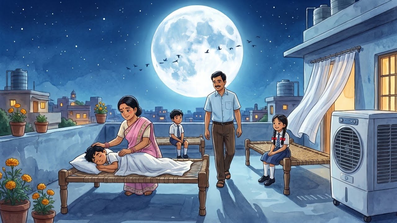 &hearts;️ 90s Ki Garmiyo Ki Raat 🌕 | Chhat Par Cooler, Chand Aur Family Ki Baatein Ghibli Village 