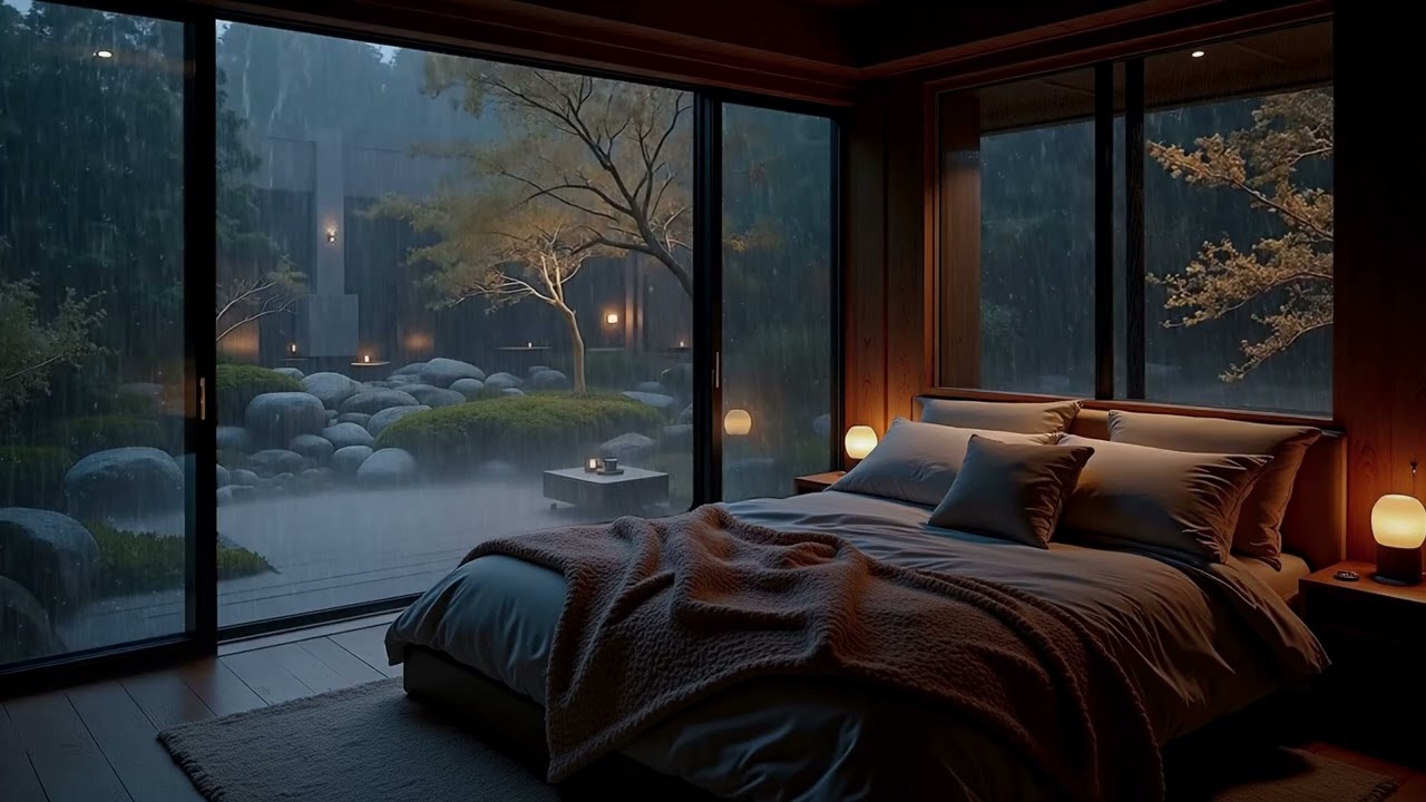 Relaxing Heavy Rain Sounds 🌧 | Cozy Bedroom Window Ambience for Deep Sleep, No Thunder