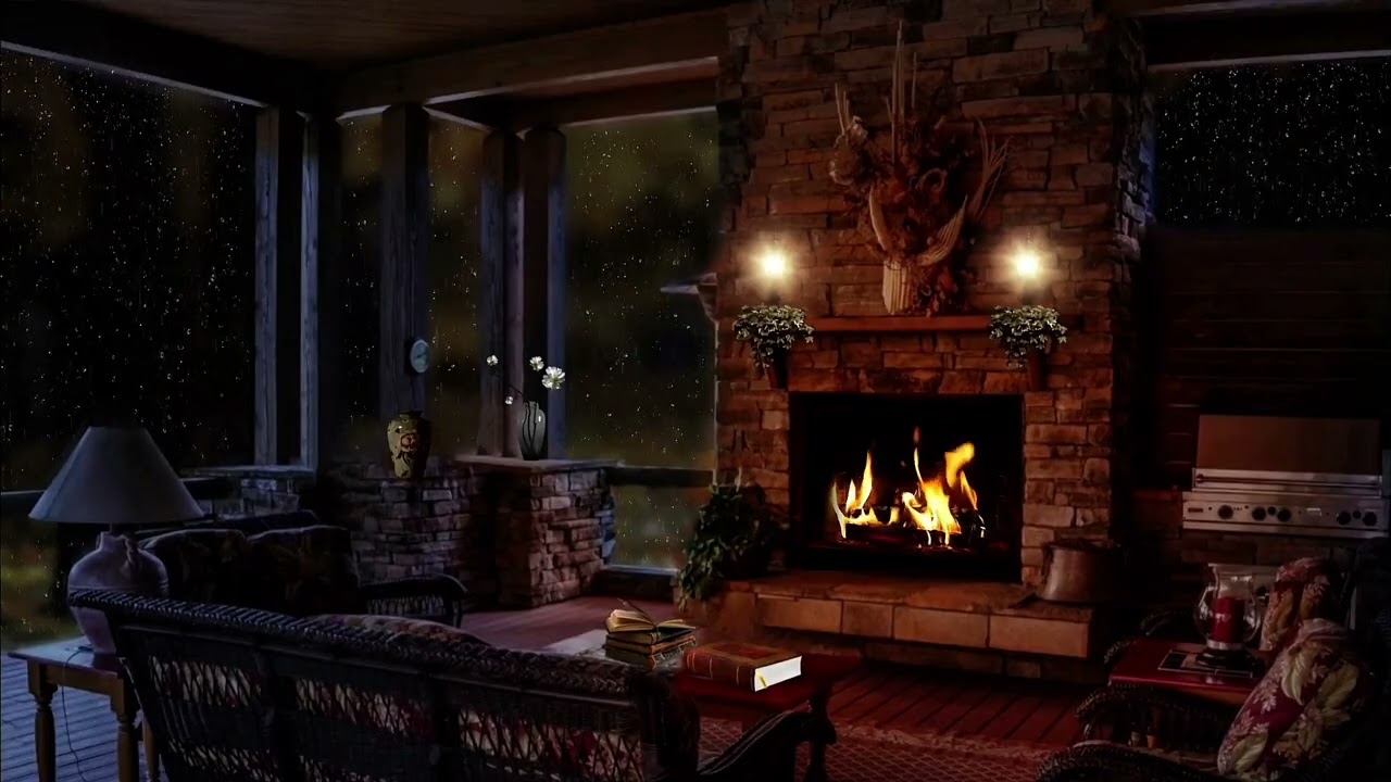Cozy Fireplace Rain Sounds for Deep Sleep 🔥 3 Hours Relaxing Night Ambience