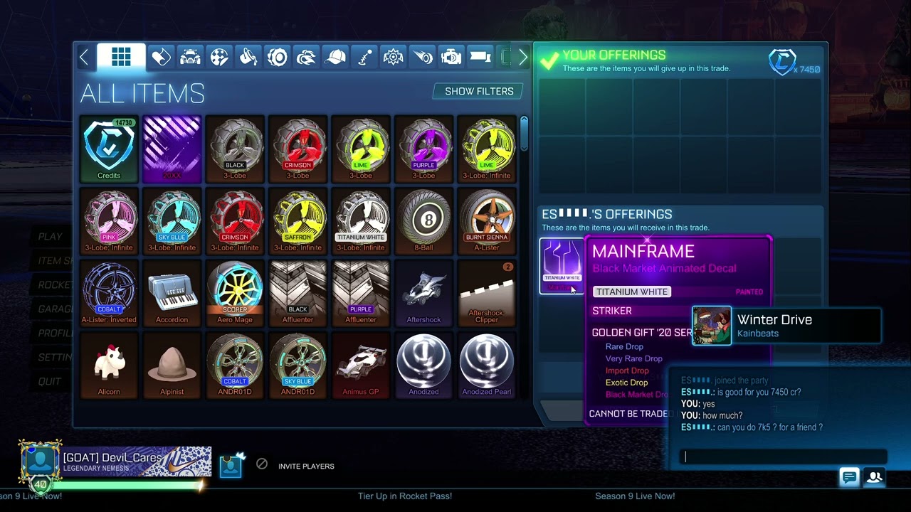 Titanium White Mainframe Scam attempt in Rocket League ! ⚠️ #scammer #rocketleague