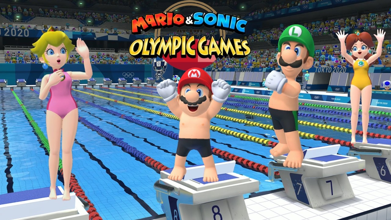 Swimming 100m Gameplay Mario & Sonic At The Olympic Games Tokyo 2020 Peach Mario ++++ Amy & Blaze