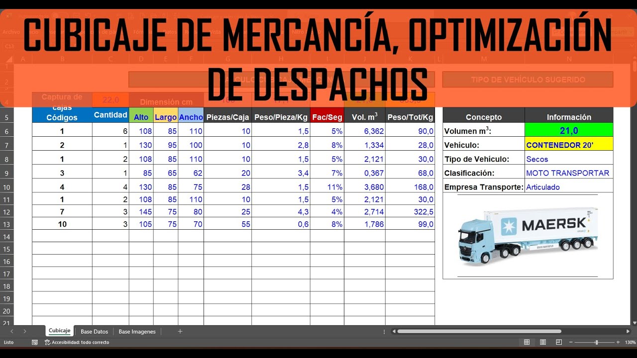 Cálculo de cubicaje y selección de transporte despacho de mercancía