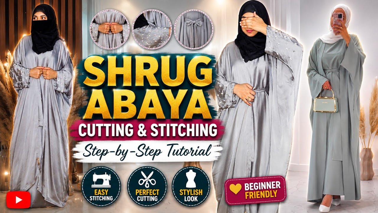 Abaya cutting and stitching / Dubai pattern Abaya  | naqab | DIY Jacket style kaftan Abaya design