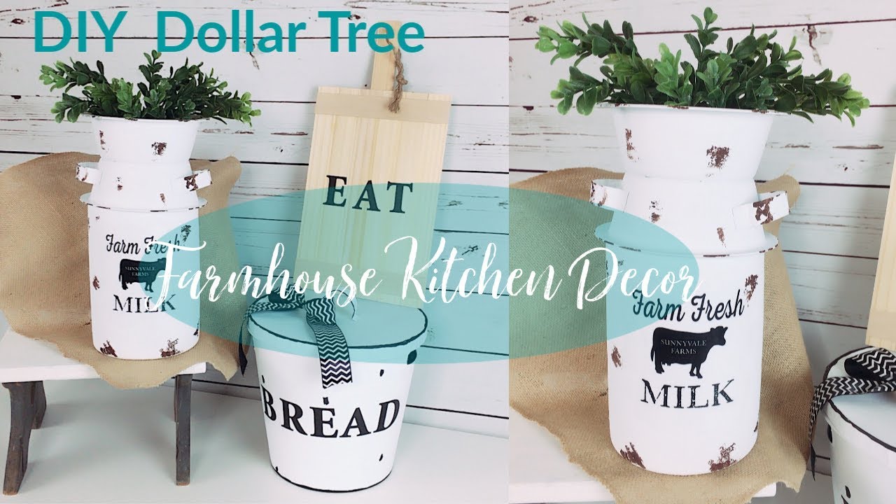 DIY DOLLAR TREE FARMHOUSE KITCHEN DECOR | VINTAGE MILK CAN, BREAD BOX & CUTTING BOARD