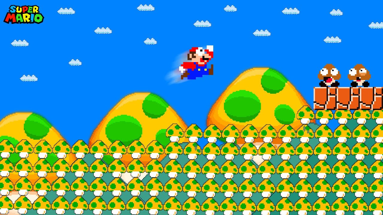 When Mario becomes Immortal in Super Mario Bros. with the Infinite 1-UP Mushroom Mountain
