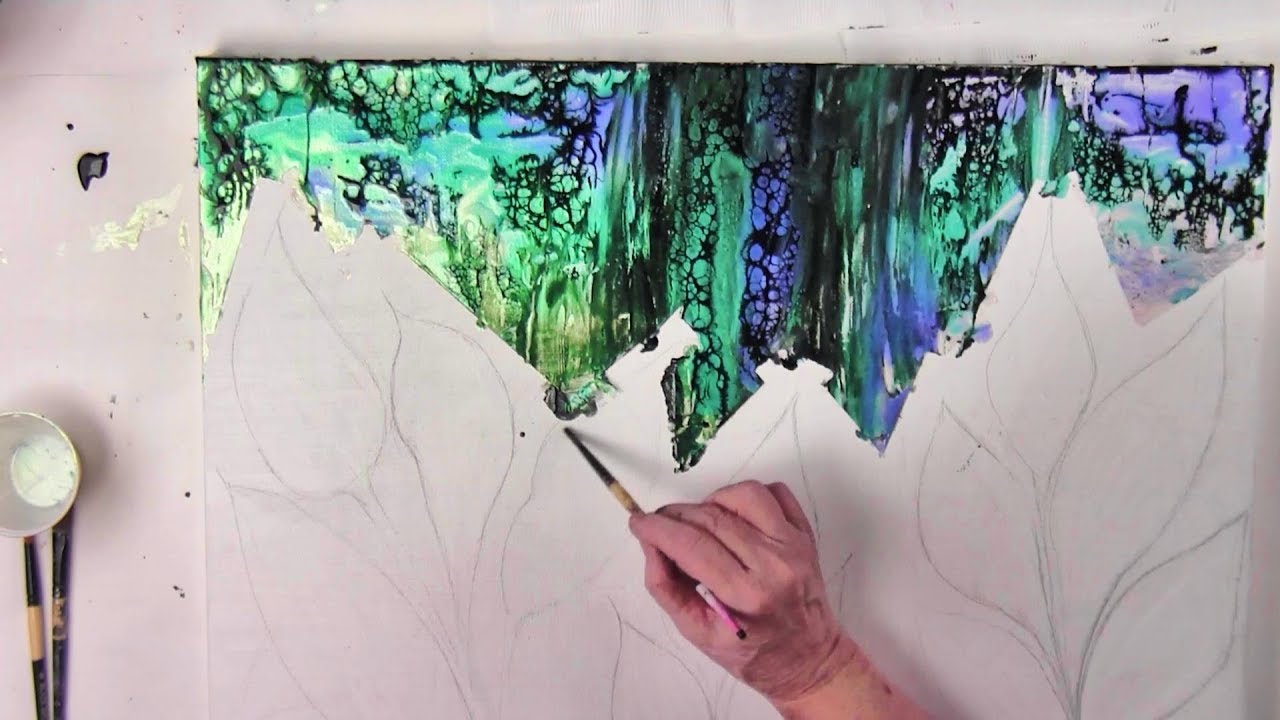 Part 1-Acrylic String Painting fluid Arte with Primary Elements  by Leslie O