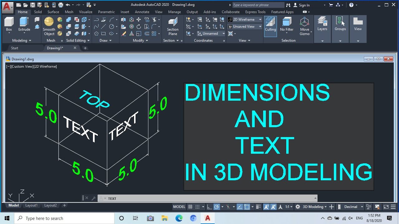 How to dimension and text on 3d models, AutoCAD 2020. Magic AutoCAD.