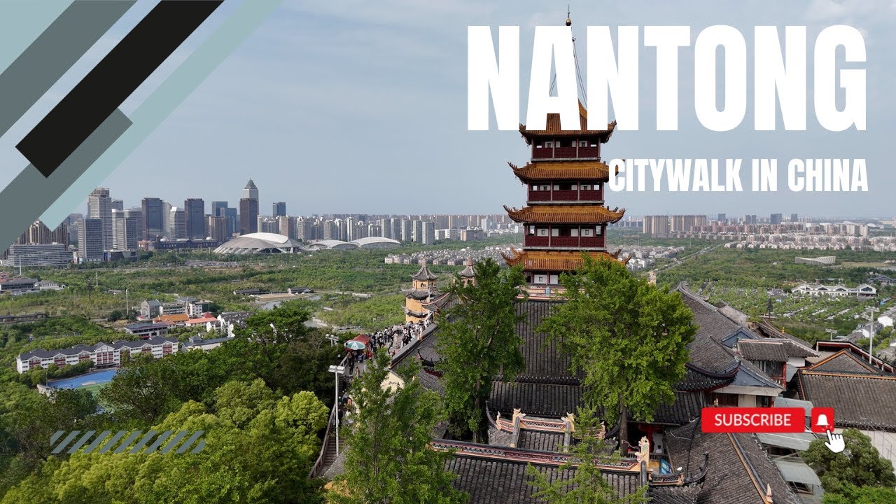 Aerial video of Nantong city scenery using drone