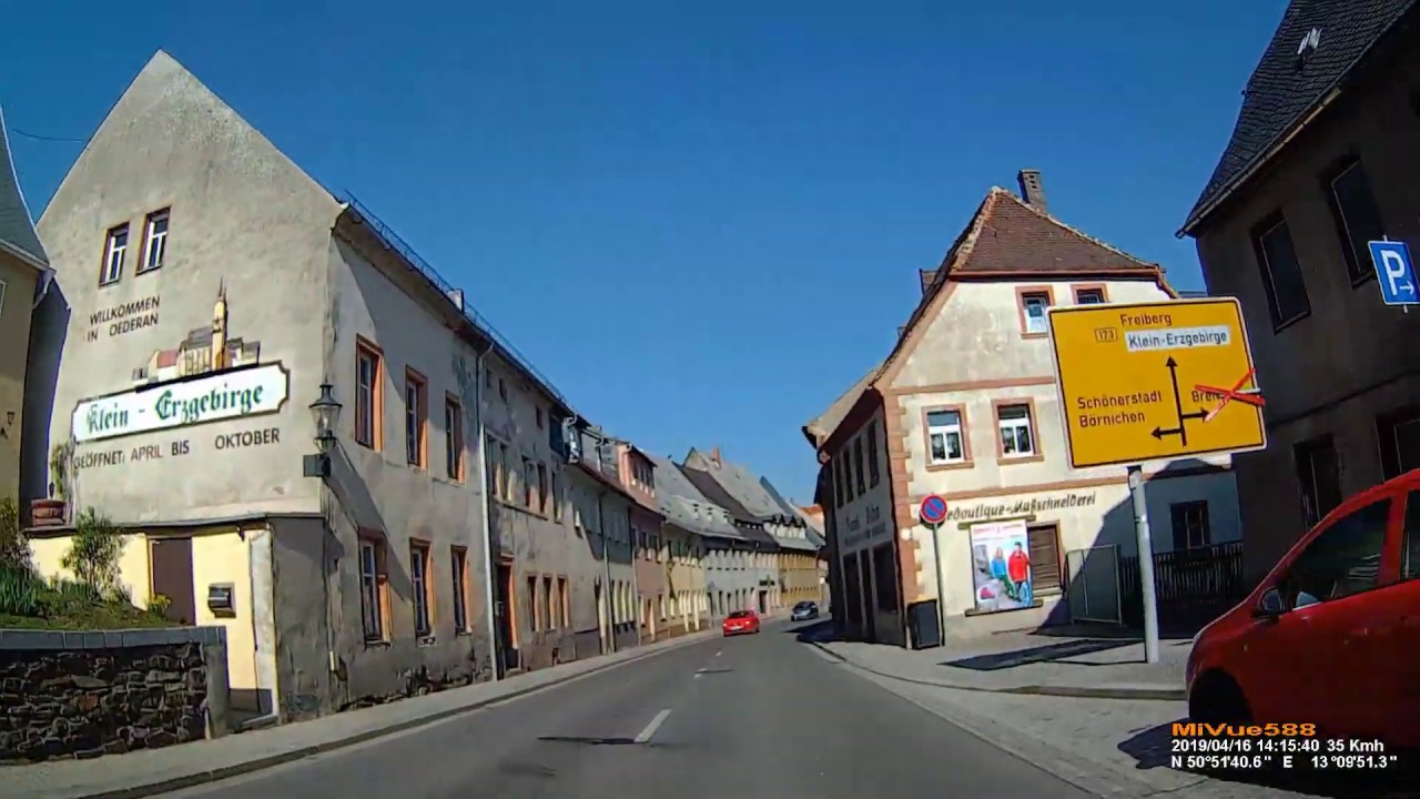 D: Stadt Oederan. Landkreis Mittelsachsen. Fahrt durch die Stadt. April 2019