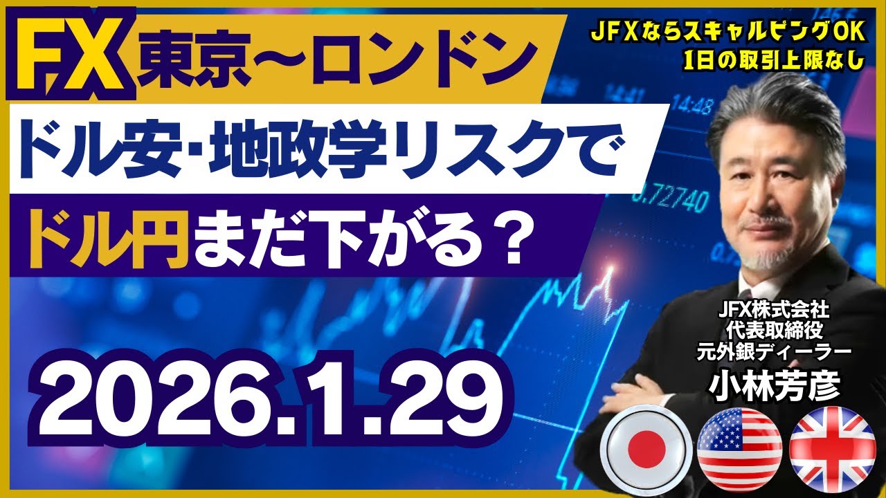 【為替】1/29　ドル安・地政学リスクでドル円まだ下がる？ドル円は153.40円で売り、ポンド円は211.90円で売り、豪ドル円は107.10円で買い。