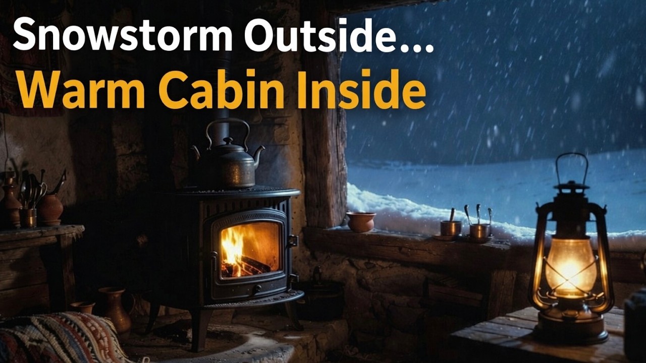 Warm Ottoman Winter Cabin ❄️ Cozy Anatolian Fireplace & Snowstorm Ambience (1 Hour Relaxation)