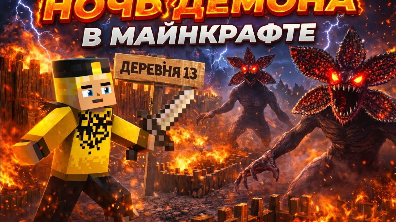 защищаю деревню 13 от демогордов из фильма странные дела, в майнкрафте! конец рубрики