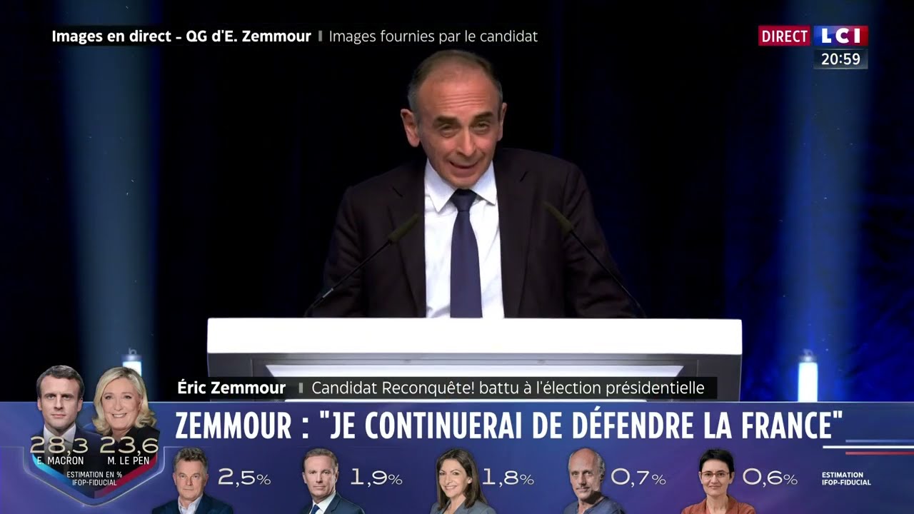 E.Zemmour réagit à sa défaite et appelle à voter M. Le Pen