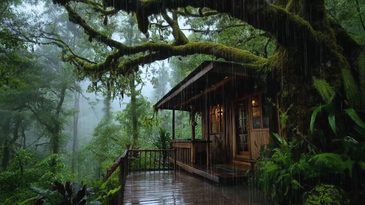 Enjoy Restful Nights with Rain in Cozy Tree House Cabin 🍀 Sleep Peacefully with Rain