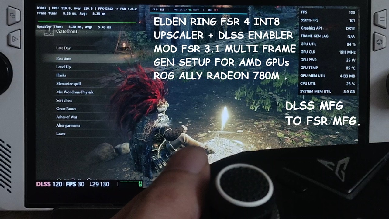 Elden Ring FSR 4 INT8 + DLSS Enabler FSR 3 Multi Frame Gen Setup for Rog Ally Radeon 780M AMD GPU