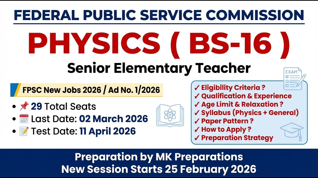 FPSC SET Physics Jobs 2026 | Ad 1/2026 | Seats 29 | Eligibility Criteria,  | Seats 29 | Test Date ?