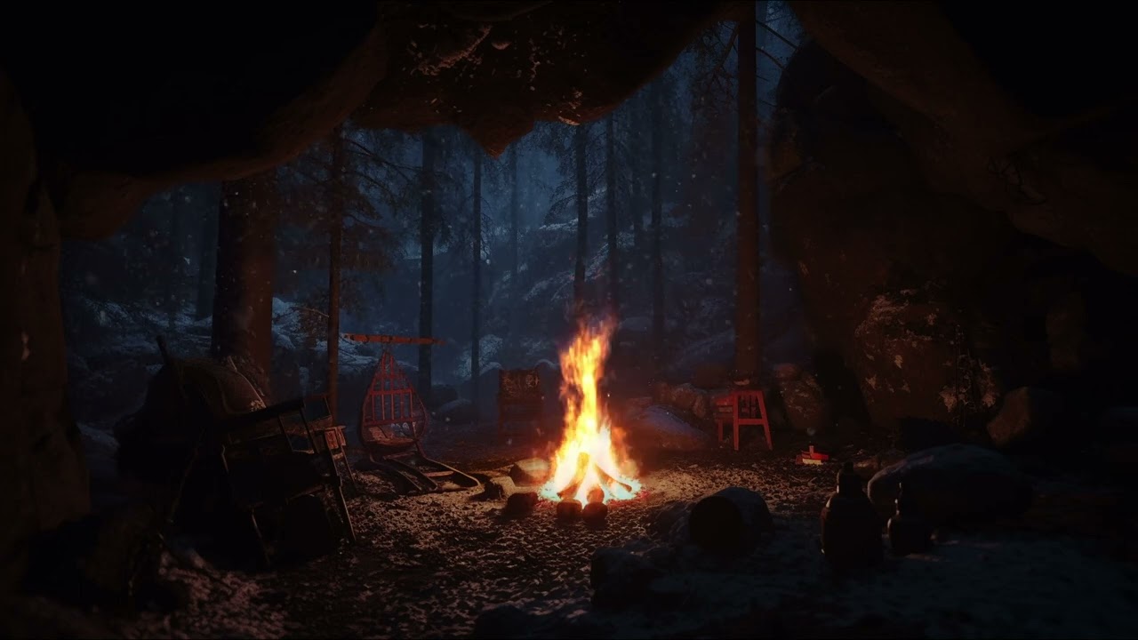 Relax In A Cozy a winter Cave with A Crackling Fire | Fall Asleep Fast | winter Ambience