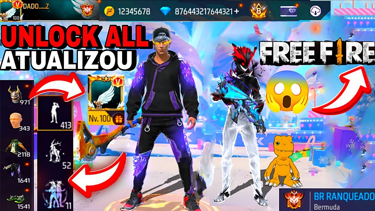 UNLOCK ALL ATUALIZADO VIP 😱 FUNCIONANDO SEM BUG COM TODAS SKINS UNLOCK ALL PARA FREE FIRE