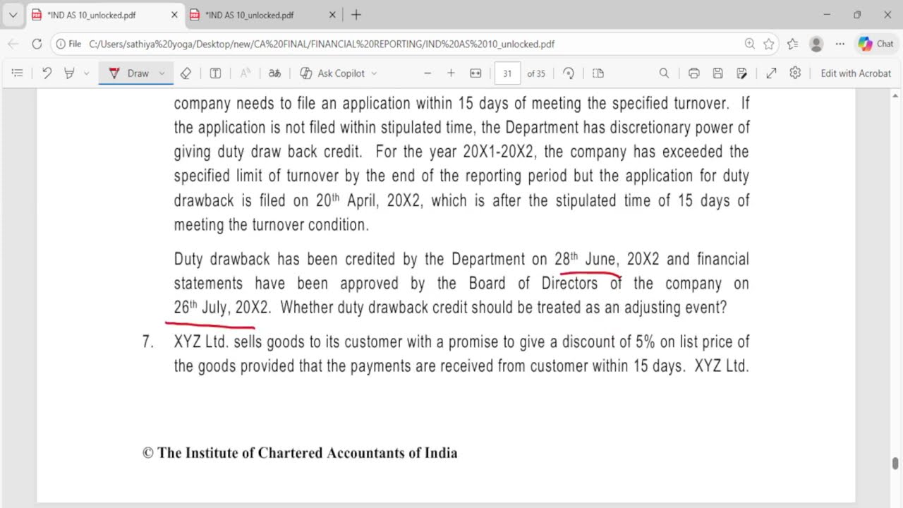 6. IND AS 10 – Events After the Reporting Period - CA CMA MATERIAL BOOK SOME NO. Q NO  6  TO  10