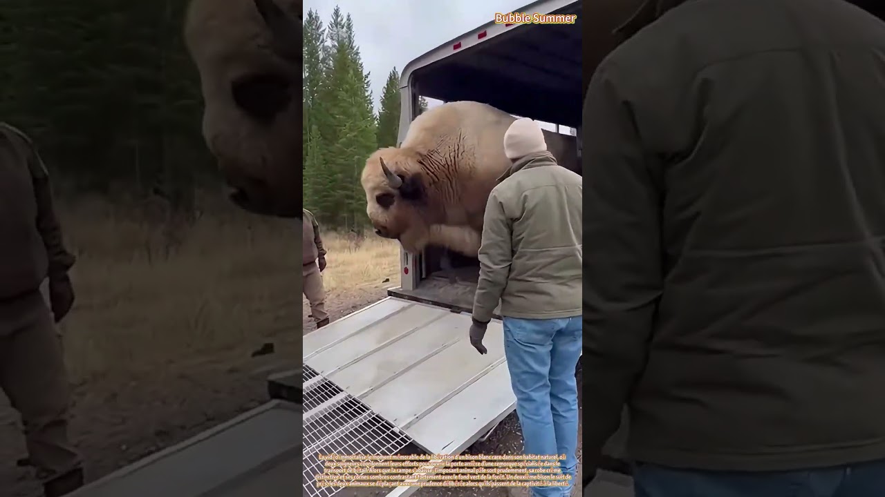 Lib&eacute;ration rare : retour d'un bison blanc dans la nature
