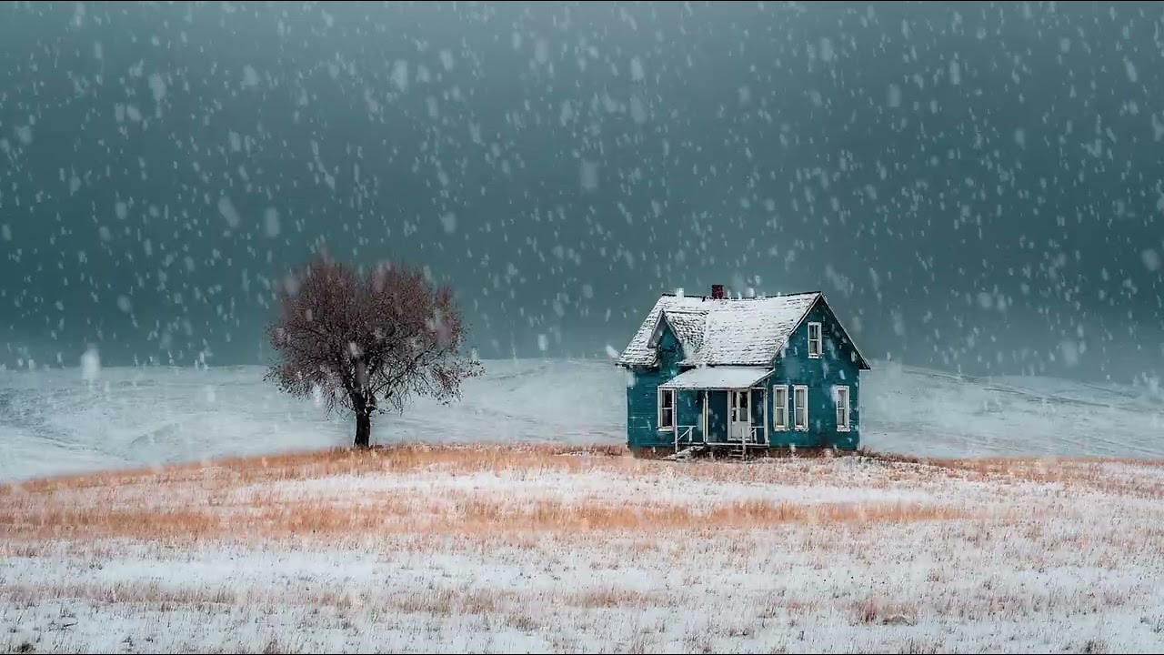 Frozen forest under a dark winter sky with gentle snowfall | Peaceful ambience for sleep and focus