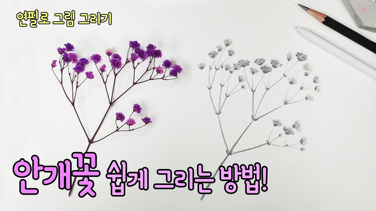 [가볼쌤] 안개꽃 그림 쉽게 그리기! [easy drawing/소묘/연필 그림/꽃 그림 쉽게 그리는 방법]