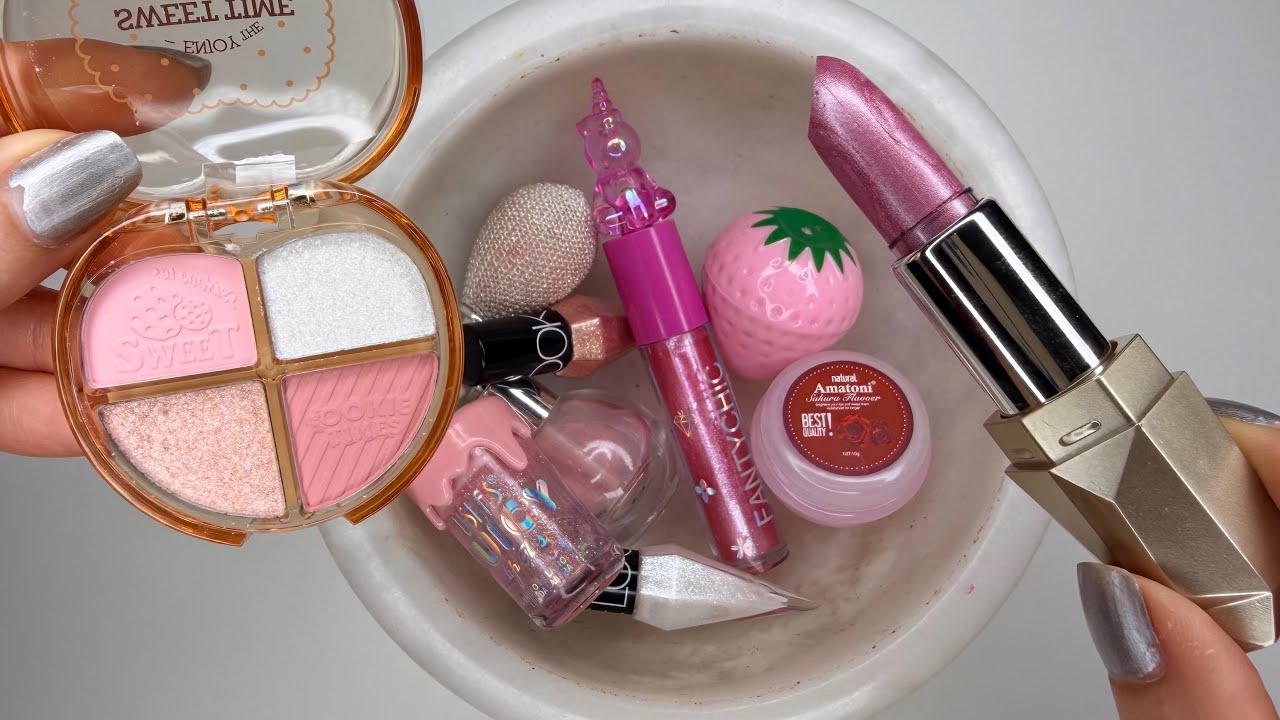 Coloring Slime with Cute🍓🦄🥤🍯Pink🩷Lipstick💄Lip Balm & Eyeshadow! ASMR & Satisfying Makeup Slime!