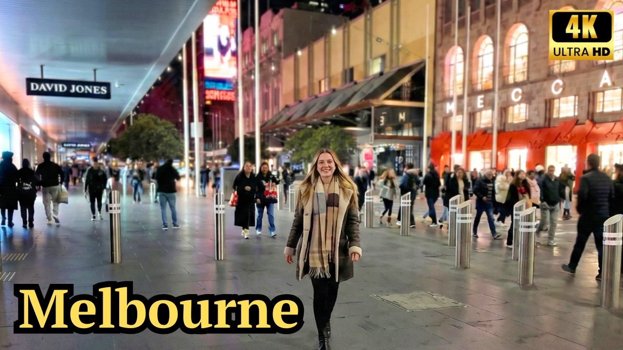 Clear Night Walk - City Tour of Melbourne Australia 4K