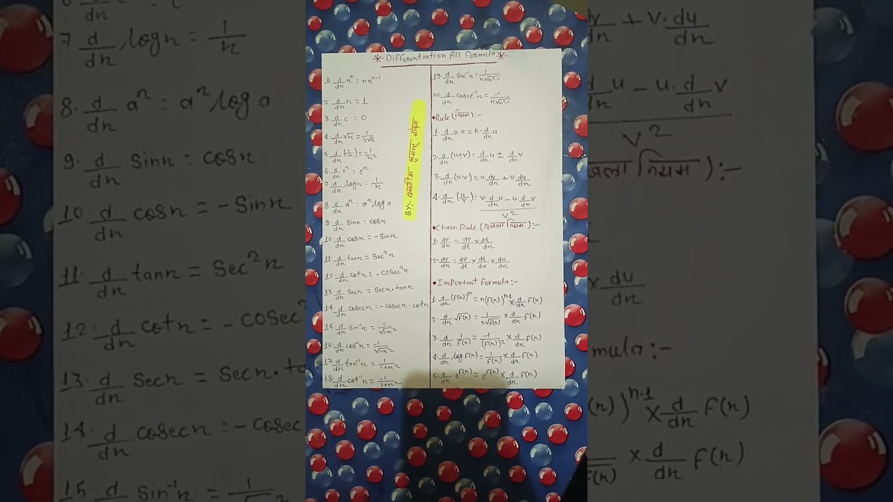 Differentiation All formula #