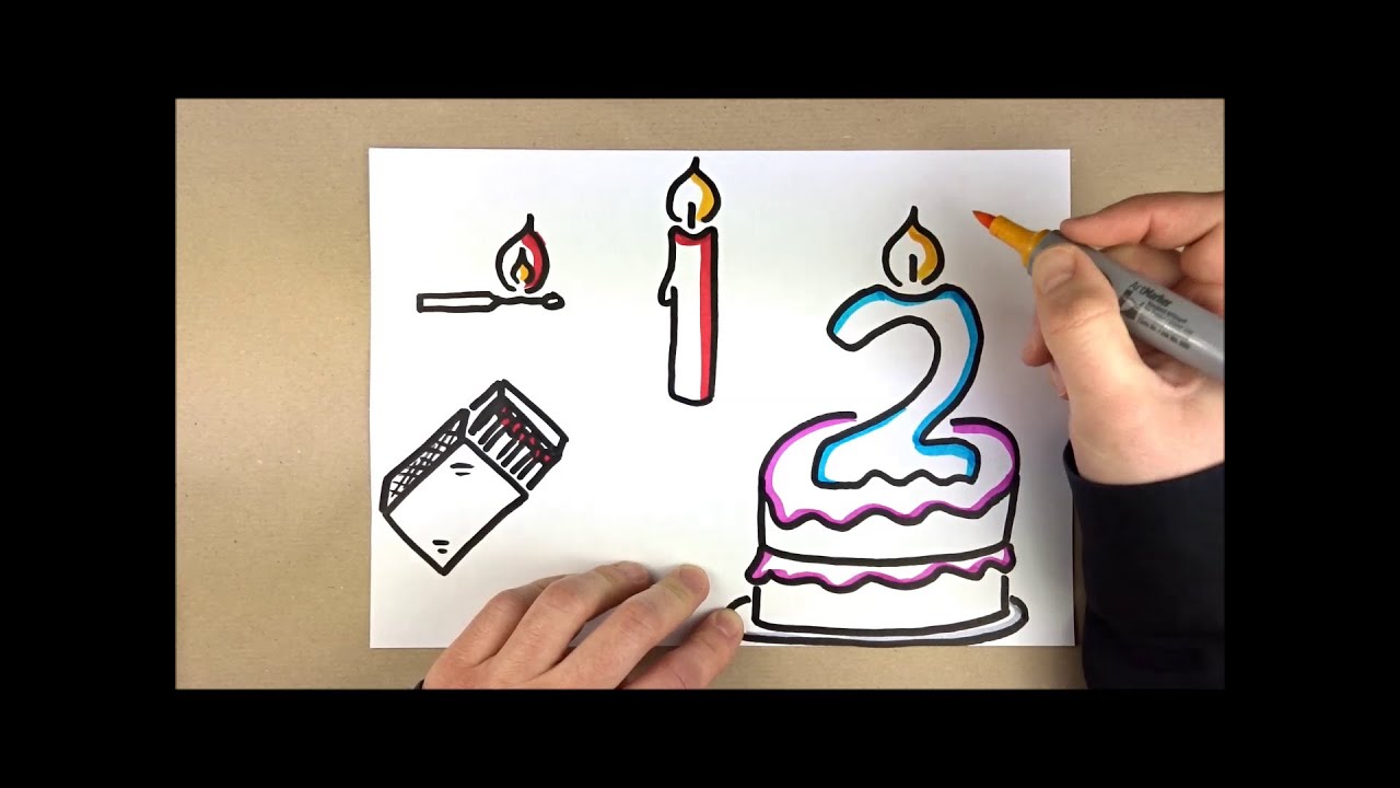 Flipchart gestalten - Kerze, Streichholz & Geburtstagskuchen - Visualisieren lernen