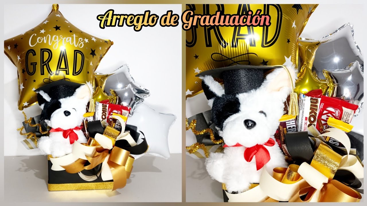 Arreglo de dulces de graduación* Regalo de graduación* Arreglo de graduación con peluche y dulces