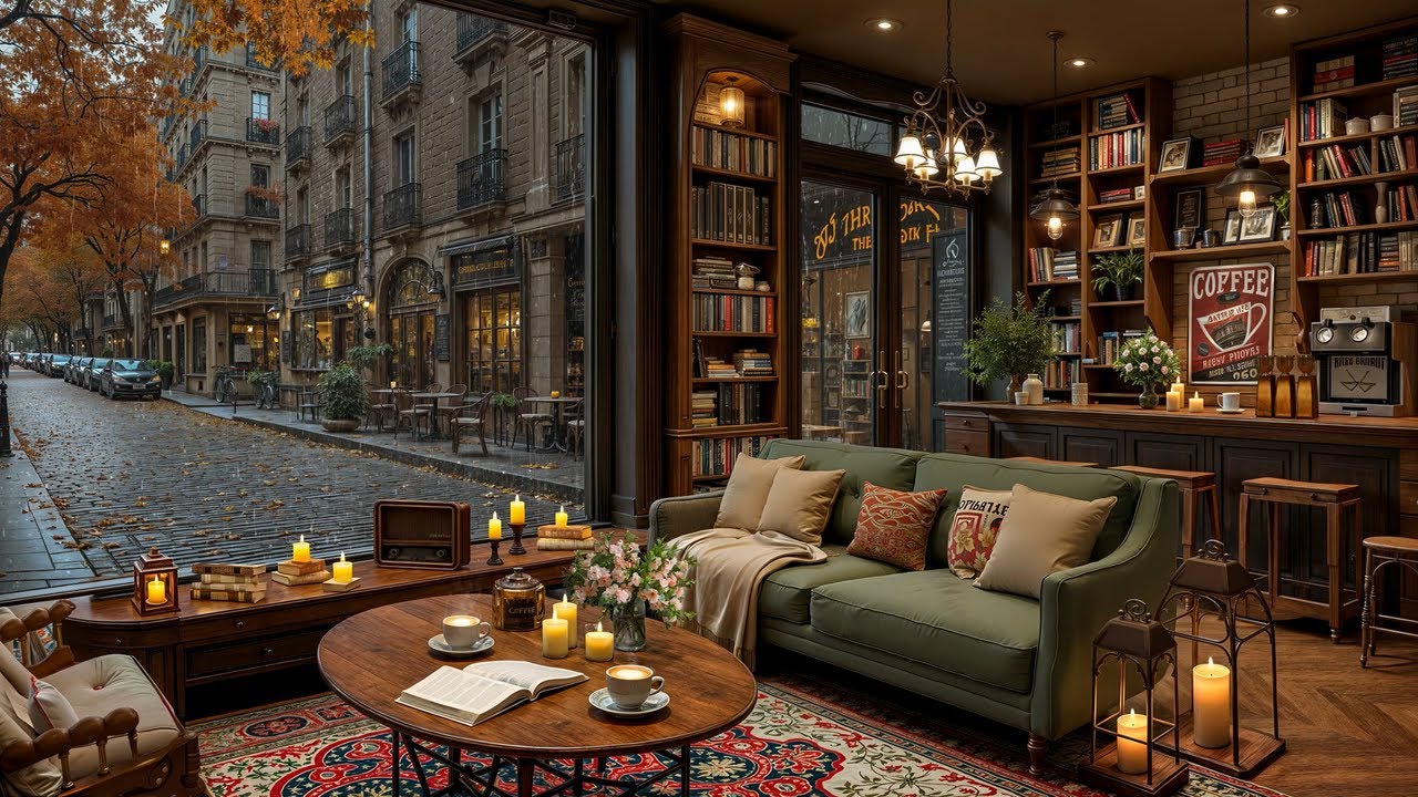 Rainy Autumn Street Caf&eacute; Lounge ☕ Smooth Jazz Piano & Cozy Coffee Shop Ambience for Study, Work