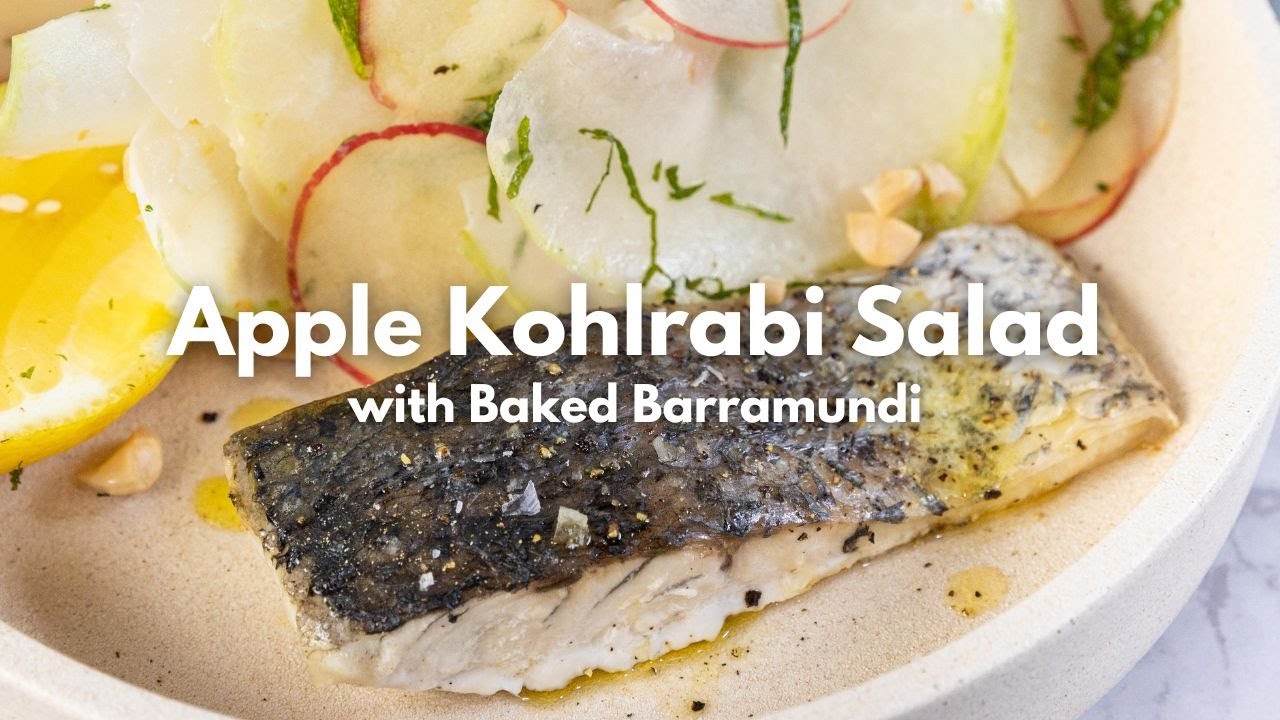 Apple Kohlrabi Salad with Baked Barramundi